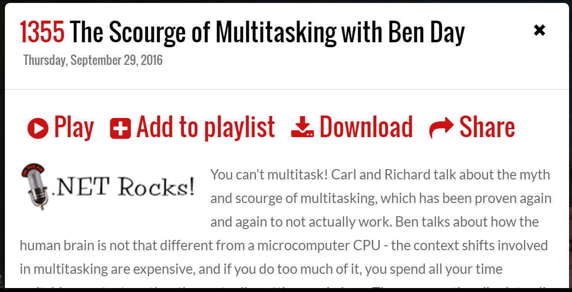.NET Rocks Episode: “The Scourge of Multitasking”